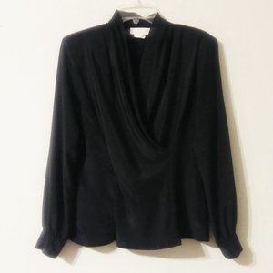 Vintage Anna Kriste Black Faux Wrap Shirt